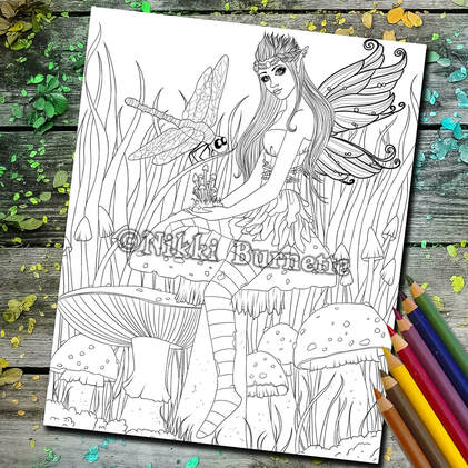JPEG and PDF Spring Wind Fairy Coloring Page Line-art illustration Instant Download Printable File