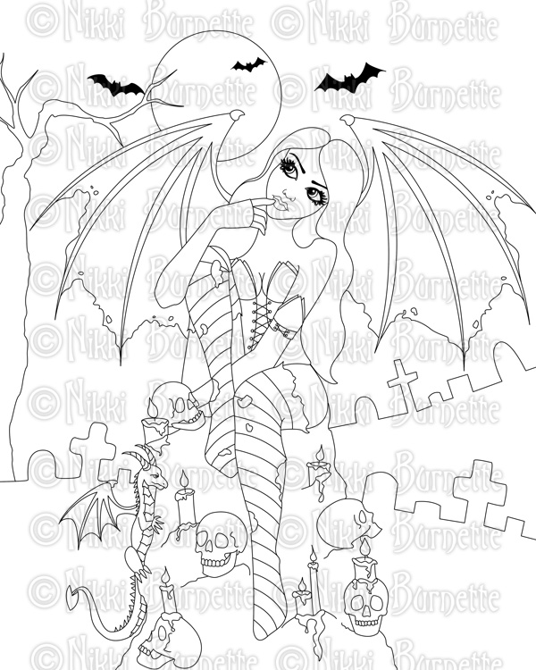 Coloring Page Digital Stamp Printable Fantasy Art Fairy Cat Woodland Stamp  Adult Coloring Page MAGGIE by Nikki Burnette 